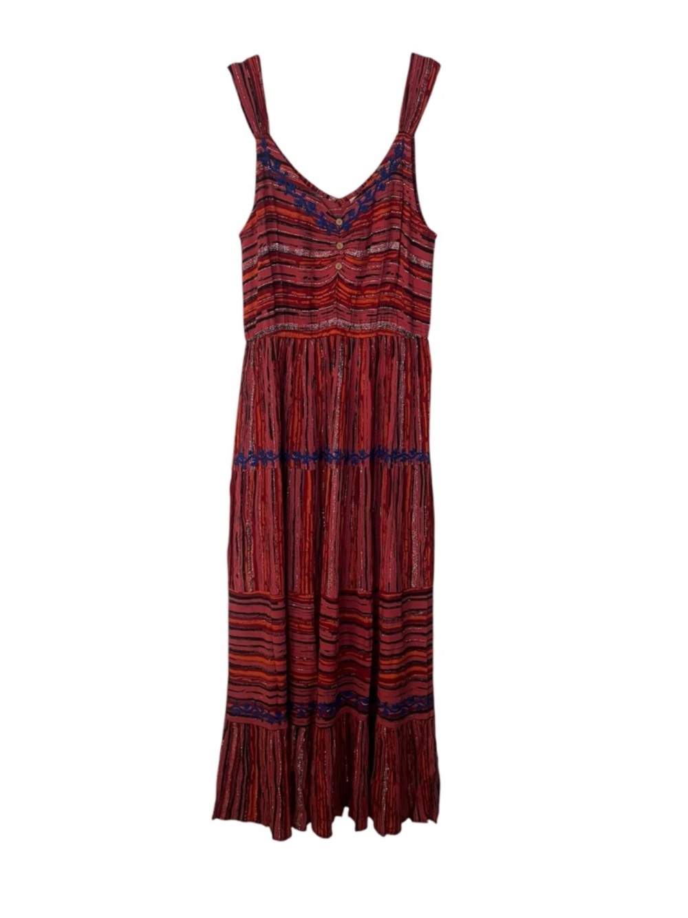 Raga Women’s Sleeveless Josefina Tiered Boho V-Neck Maxi Dress Sz L NWT